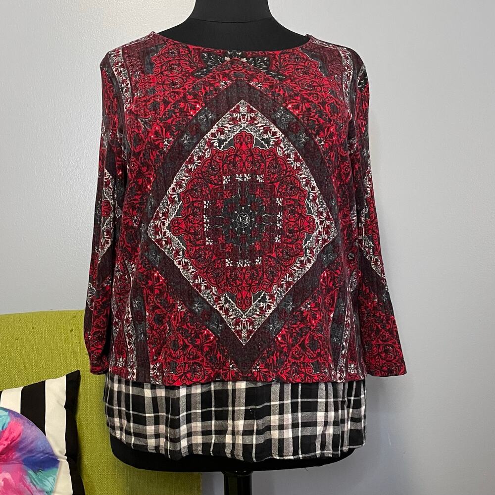 Multiples Red Mixed Pattern Boho Top 1X